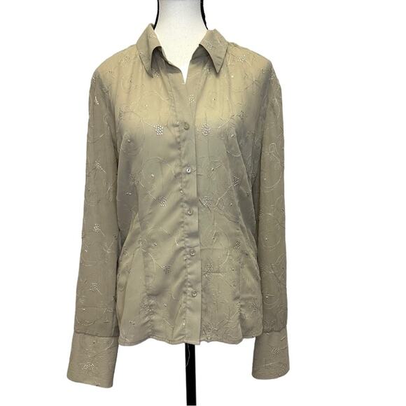 Tailor B. Moss Women’s XL Beige Embroidered Button-Up Shirt - Picture 1 of 11
